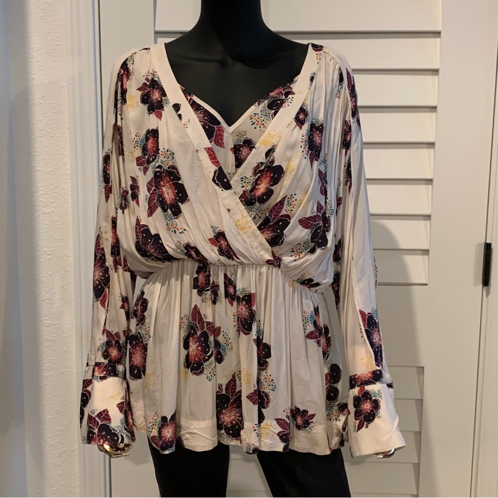 EUC Free People Cream Bell Sleeve Wrap Blouse with Relaxed Fit